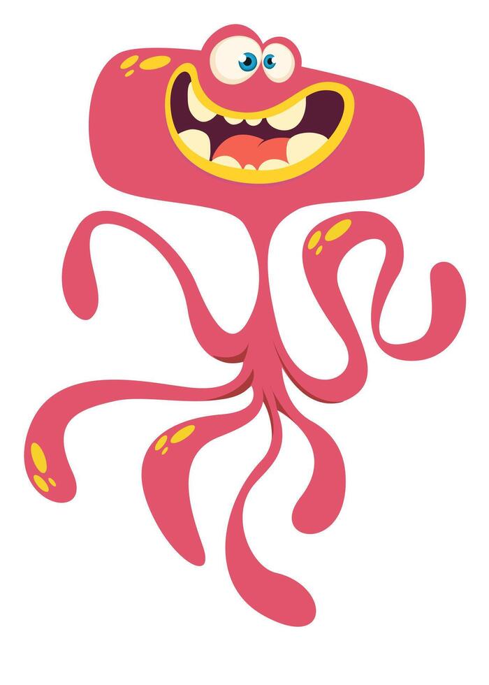 Funny cartoon monster character. Illustration of cute and happy alien creature for Halloween vector