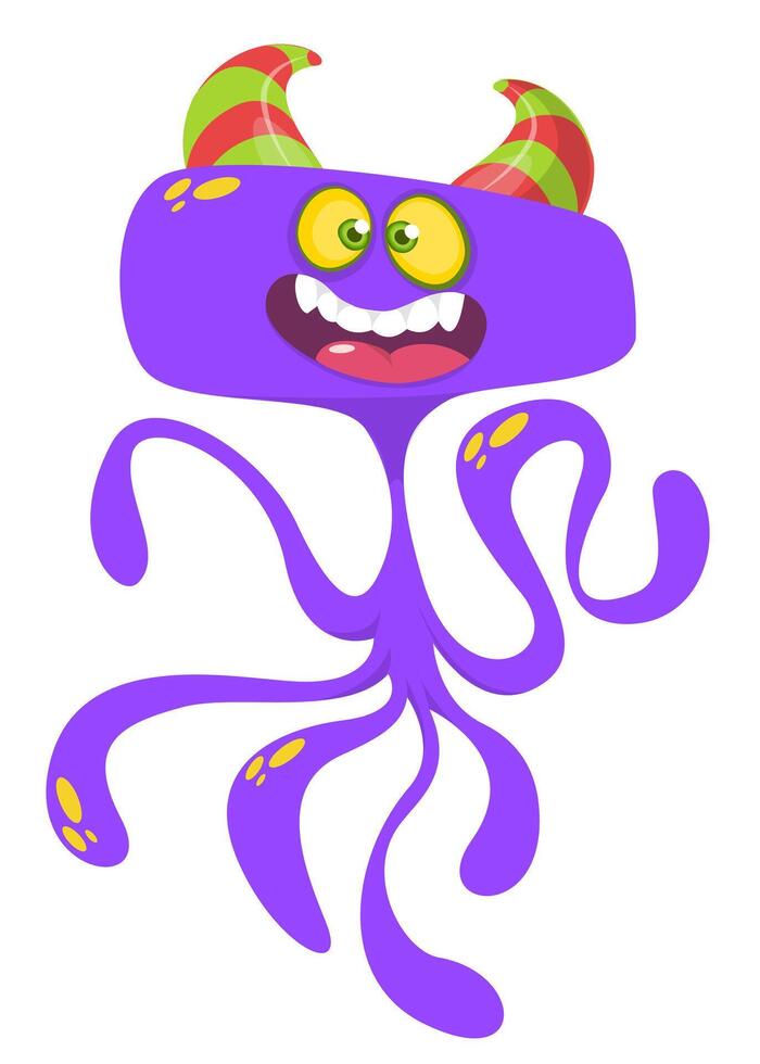 Funny cartoon monster character. Illustration of cute and happy alien creature for Halloween vector