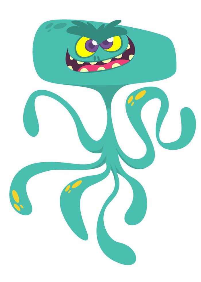 Funny cartoon monster character. Illustration of cute and happy alien creature for Halloween vector