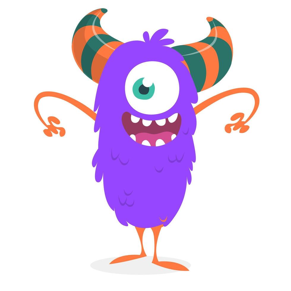Funny cartoon monster character. Illustration of cute and happy alien creature for Halloween vector