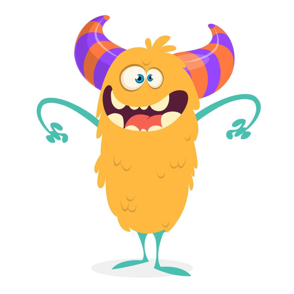 Funny cartoon monster character. Illustration of cute and happy alien creature for Halloween vector