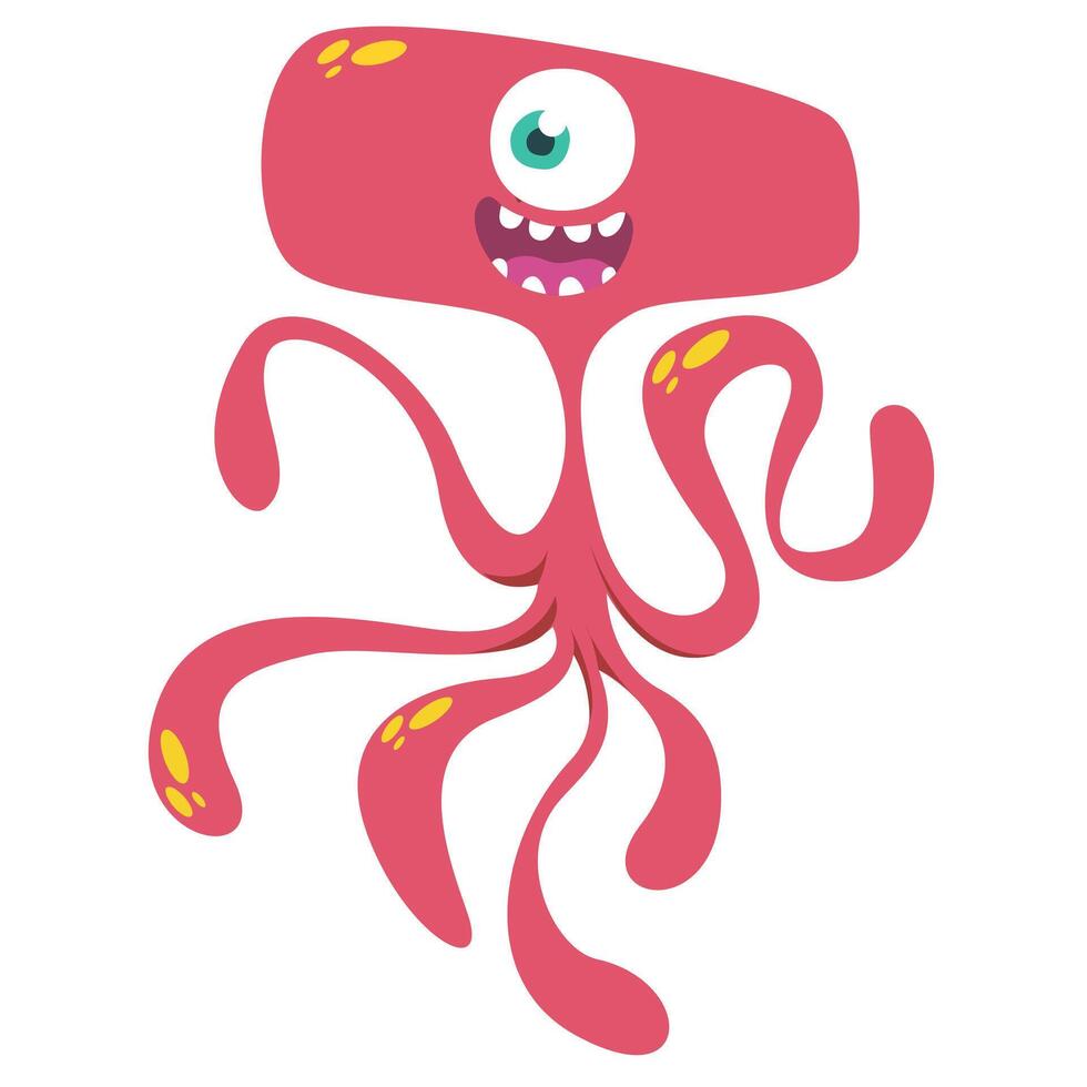 Funny cartoon monster character. Illustration of cute and happy alien creature for Halloween vector