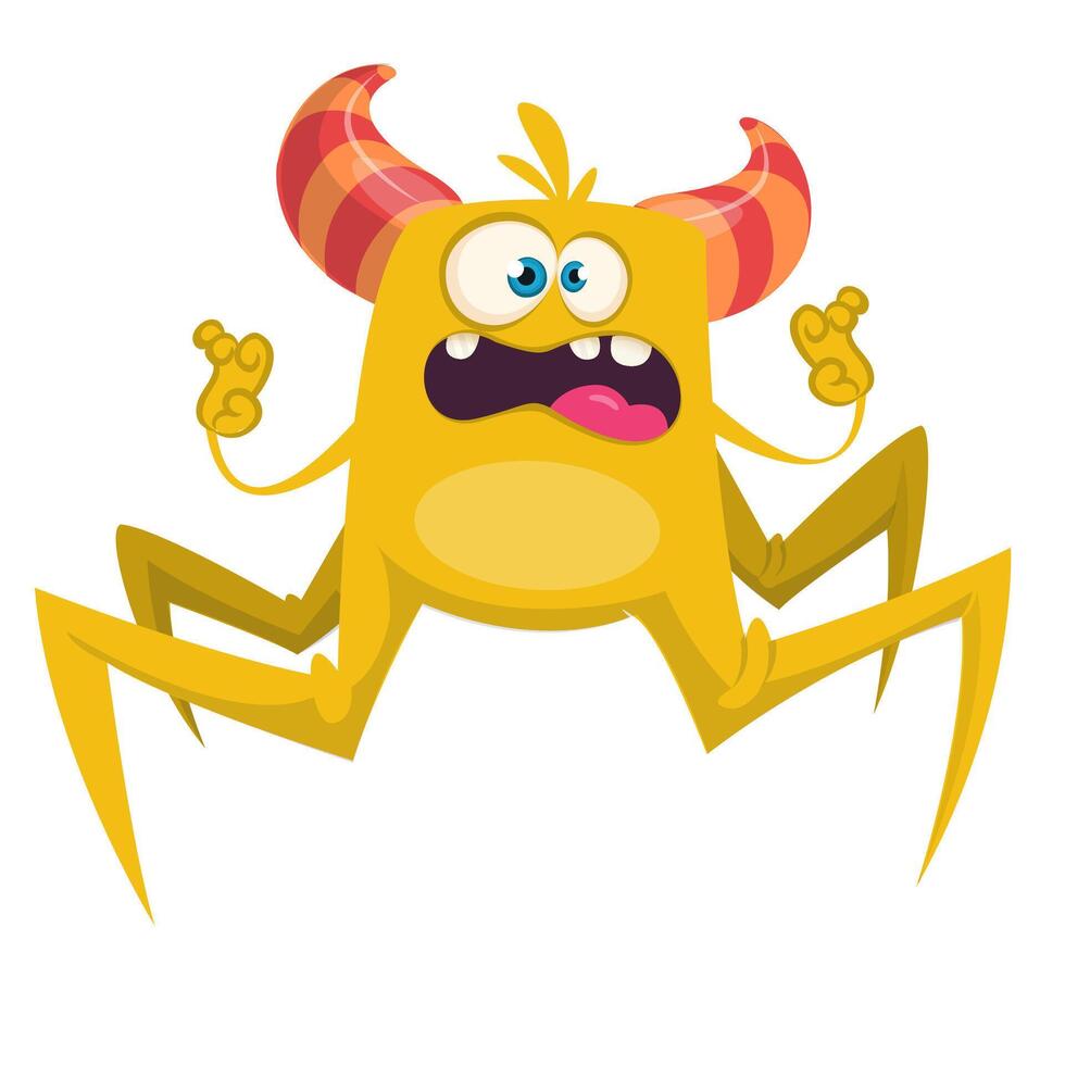Funny cartoon monster character. Illustration of cute and happy alien creature for Halloween vector