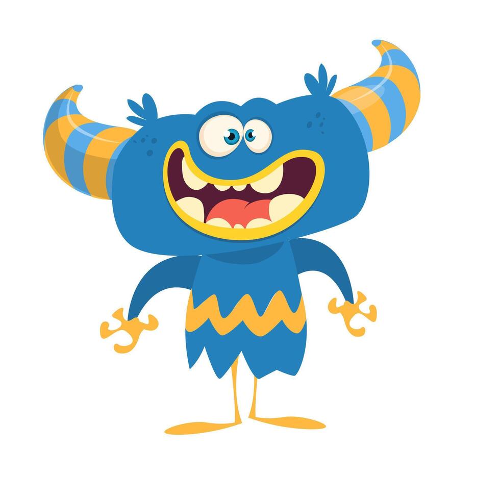 Funny cartoon monster character. Illustration of cute and happy alien creature for Halloween party decoration or package design. vector