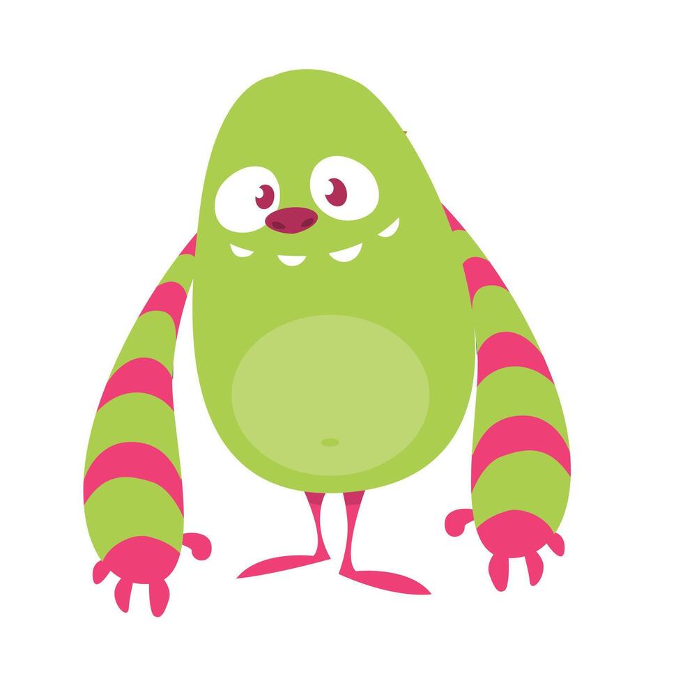 Funny cartoon monster character. Illustration of cute and happy alien creature for Halloween party decoration or package design. vector