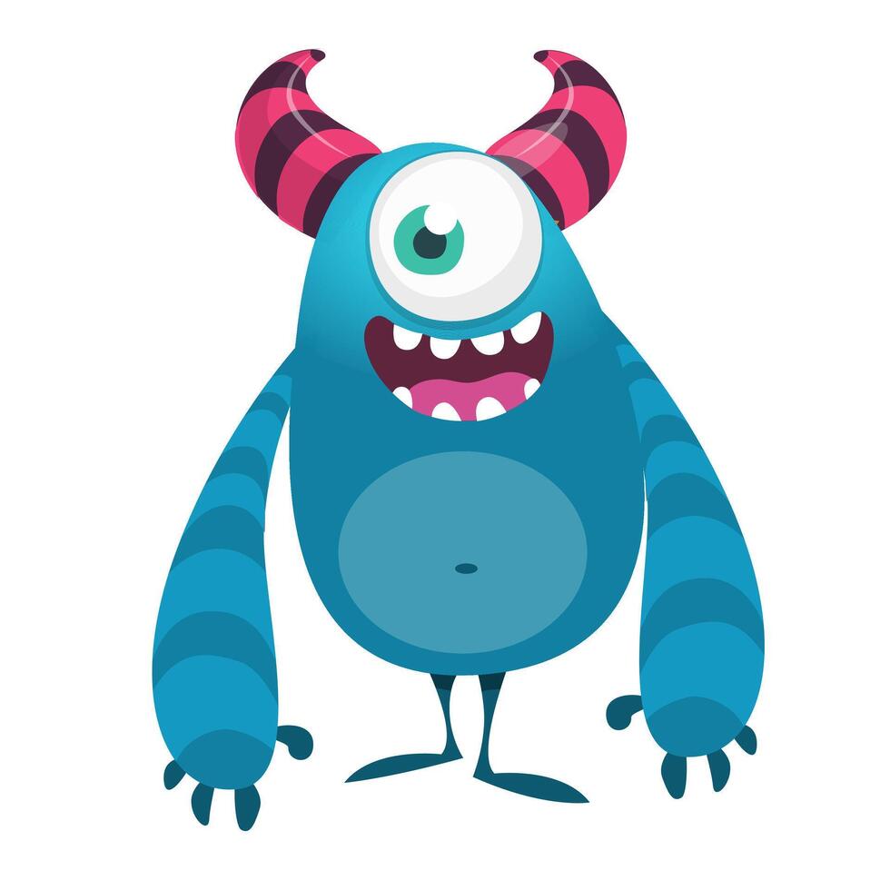 Funny cartoon monster character. Illustration of cute and happy alien creature for Halloween party decoration or package design. vector