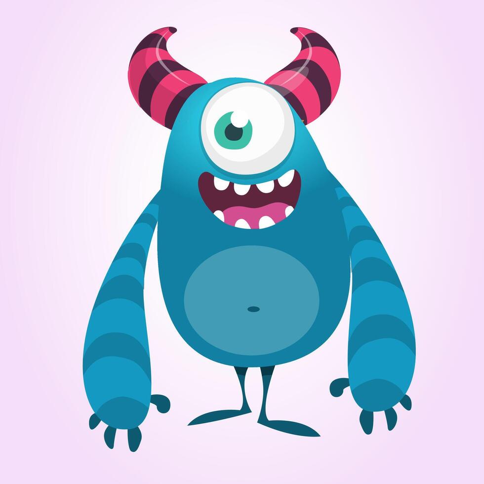 Funny cartoon monster character. Illustration of cute and happy alien creature for Halloween party decoration or package design. vector