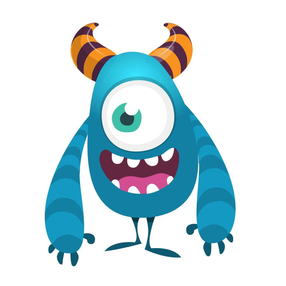 Funny cartoon monster character. Illustration of cute and happy alien creature for Halloween party decoration or package design. vector