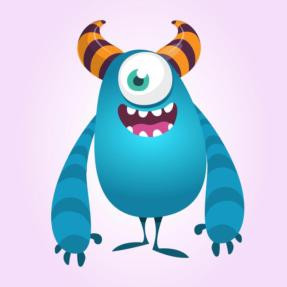 Funny cartoon monster character. Illustration of cute and happy alien creature for Halloween party decoration or package design. vector