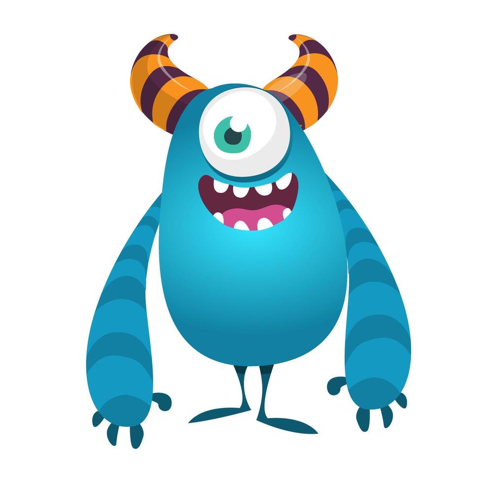 Funny cartoon monster character. Illustration of cute and happy alien creature for Halloween party decoration or package design. vector