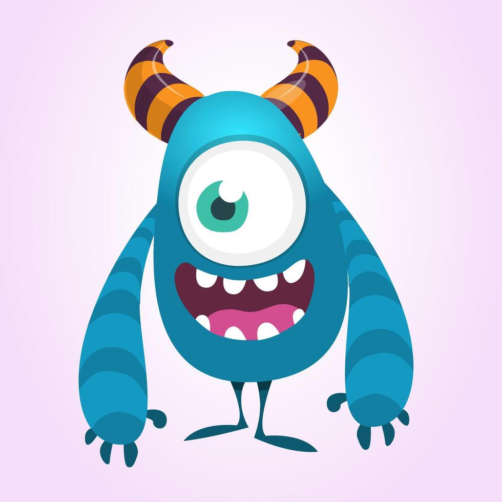 Funny cartoon monster character. Illustration of cute and happy alien creature for Halloween party decoration or package design. vector