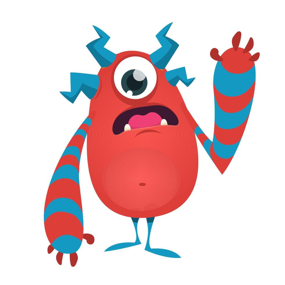Funny cartoon monster character. Illustration of cute and happy alien creature for Halloween party decoration or package design. vector