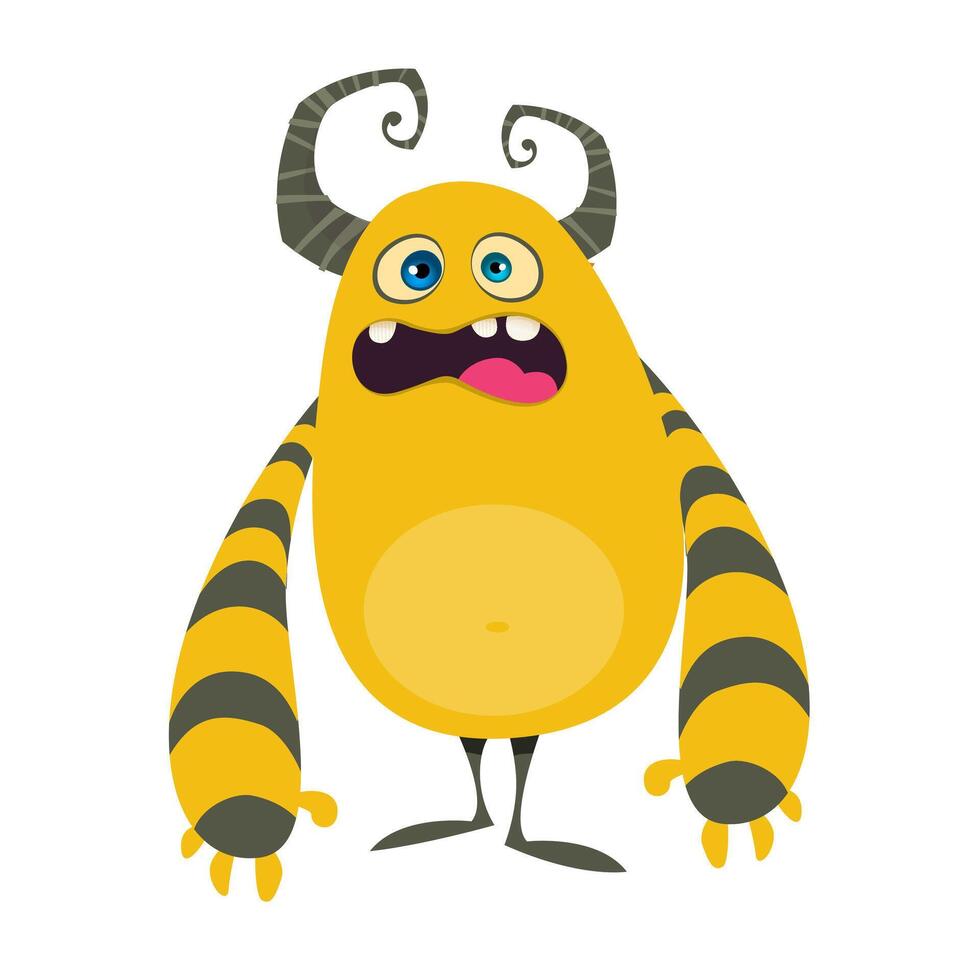 Funny cartoon monster character. Illustration of cute and happy alien creature for Halloween party decoration or package design. vector