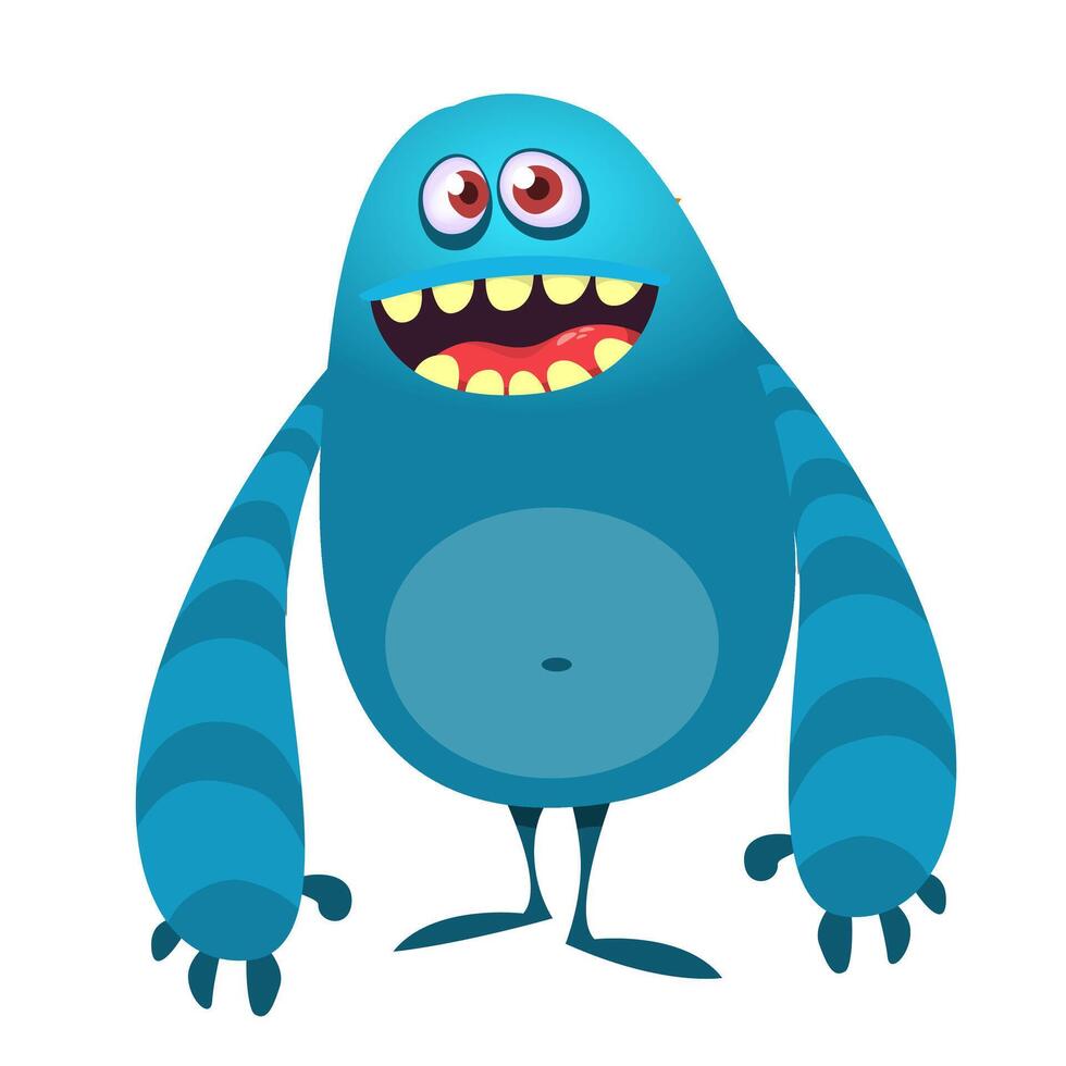 Funny cartoon monster character. Illustration of cute and happy alien creature for Halloween party decoration or package design. vector