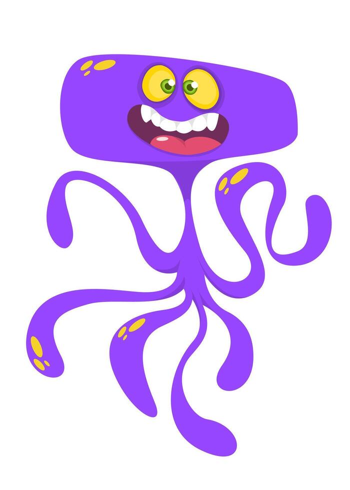 Funny cartoon monster character. Illustration of cute and happy alien creature for Halloween party decoration or package design. vector
