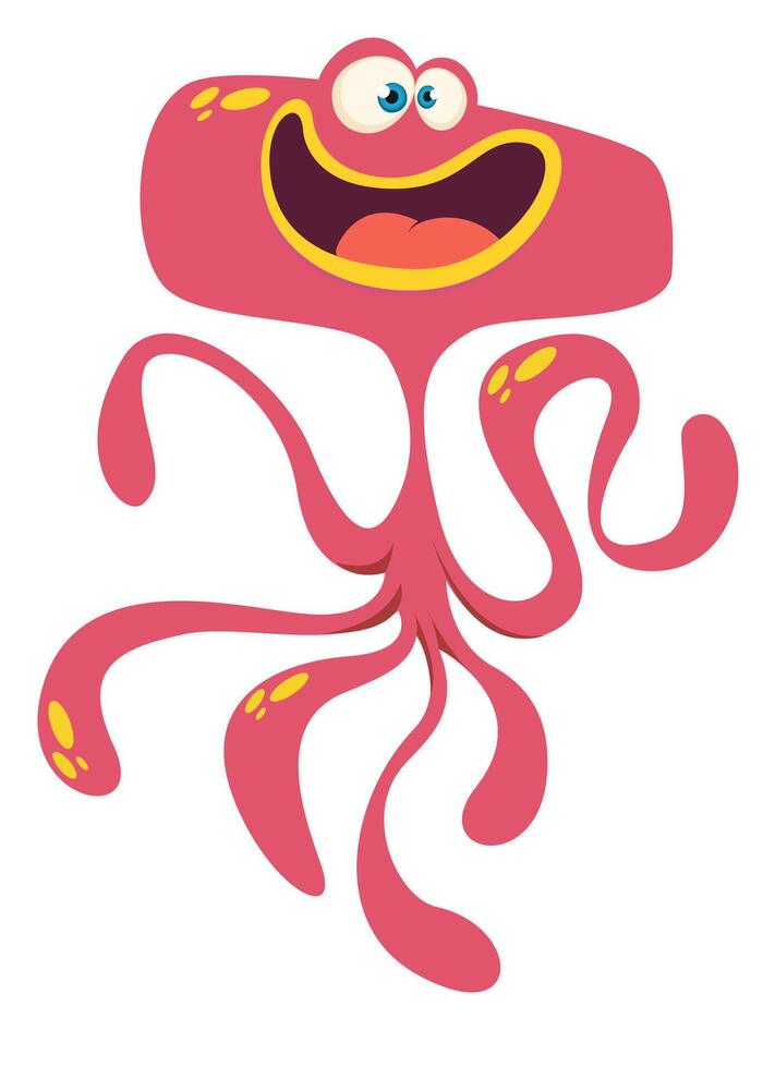 Funny cartoon monster character. Illustration of cute and happy alien creature for Halloween party decoration or package design. vector