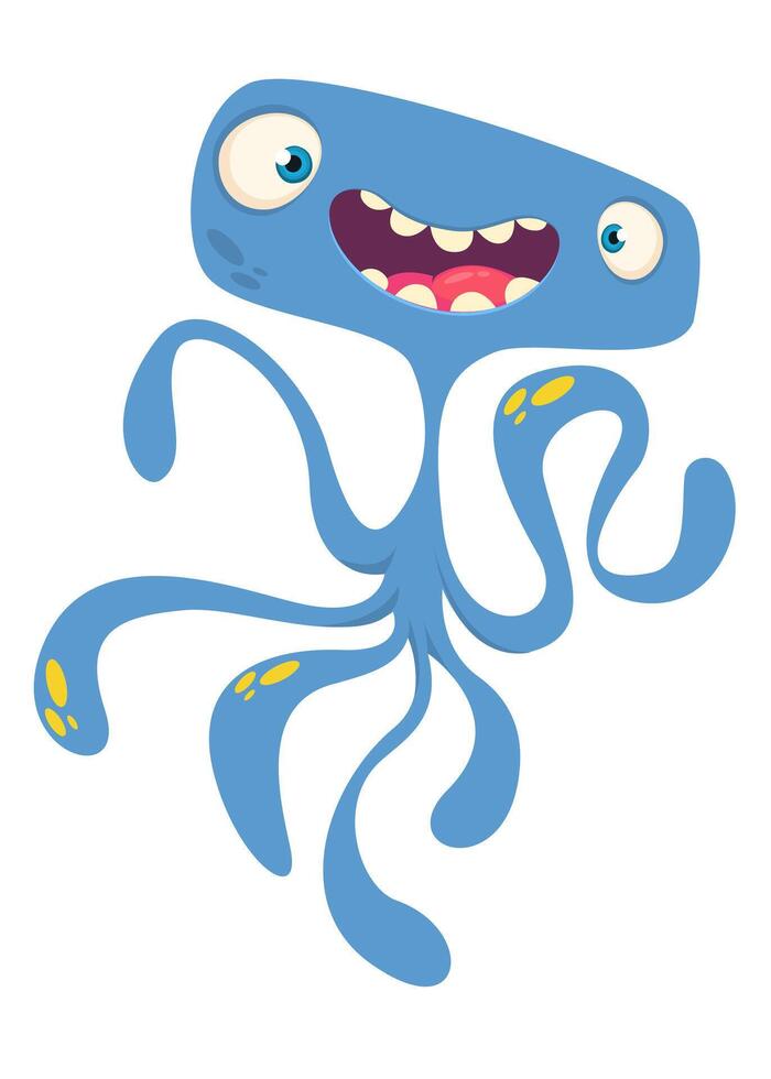 Funny cartoon monster character. Illustration of cute and happy alien creature for Halloween party decoration or package design. vector