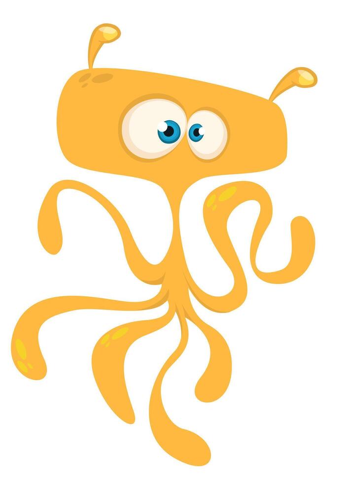 Funny cartoon monster character. Illustration of cute and happy alien creature for Halloween party decoration or package design. vector