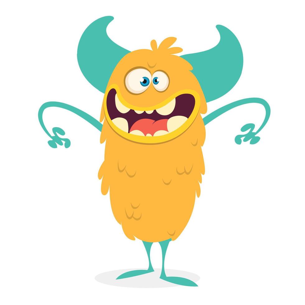 Funny cartoon monster character. Illustration of cute and happy alien creature for Halloween party decoration or package design. vector