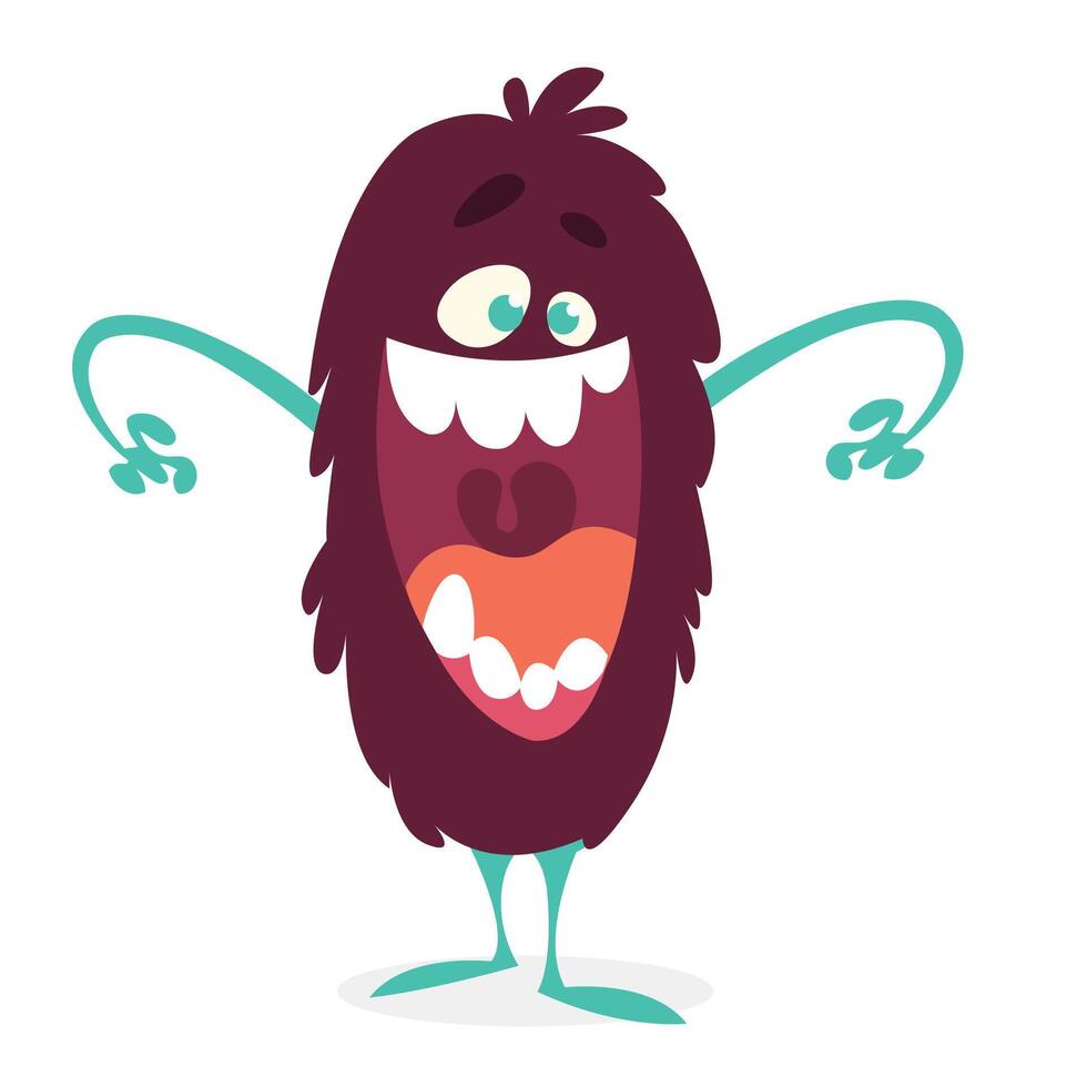 Funny cartoon monster character. Illustration of cute and happy alien creature for Halloween party decoration or package design. vector