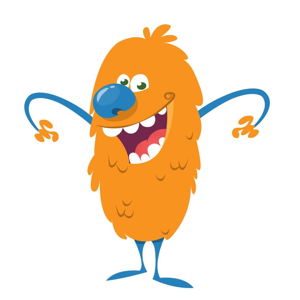 Funny cartoon monster character. Illustration of cute and happy alien creature for Halloween party decoration or package design. vector