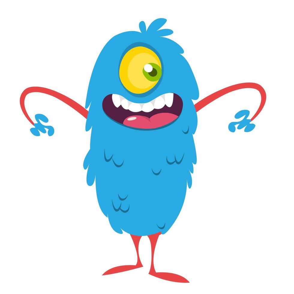 Funny cartoon monster character. Illustration of cute and happy alien creature for Halloween party decoration or package design. vector