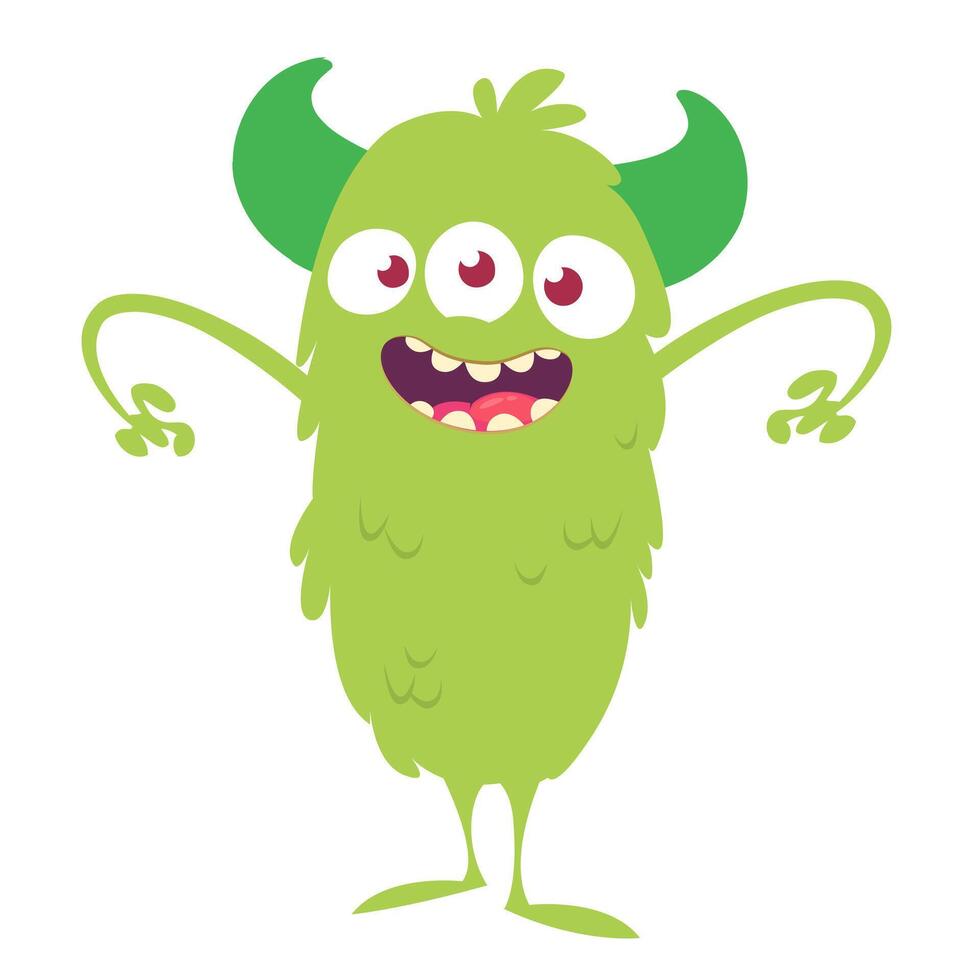 Funny cartoon monster character. Illustration of cute and happy alien creature for Halloween party decoration or package design. vector