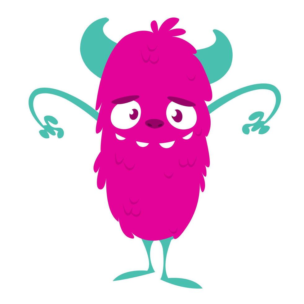 Funny cartoon monster character. Illustration of cute and happy alien creature for Halloween party decoration or package design. vector