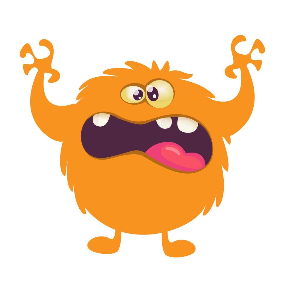 Funny cartoon monster character. Illustration of cute and happy alien creature for Halloween party decoration or package design. vector