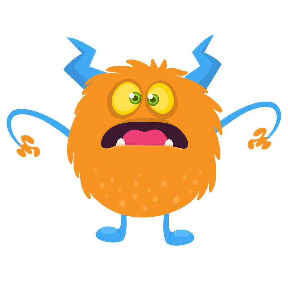 Funny cartoon monster character. Illustration of cute and happy alien creature for Halloween party decoration or package design. vector