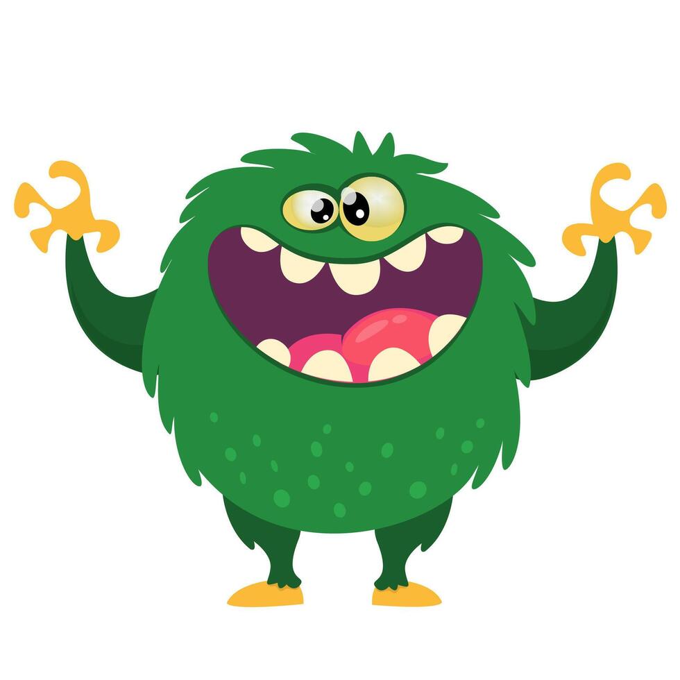 Funny cartoon monster character. Illustration of cute and happy alien creature for Halloween party decoration or package design. vector