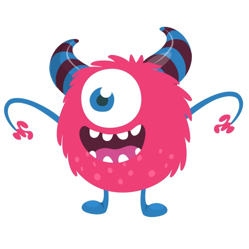Funny cartoon monster character. Illustration of cute and happy alien creature for Halloween party decoration or package design. vector