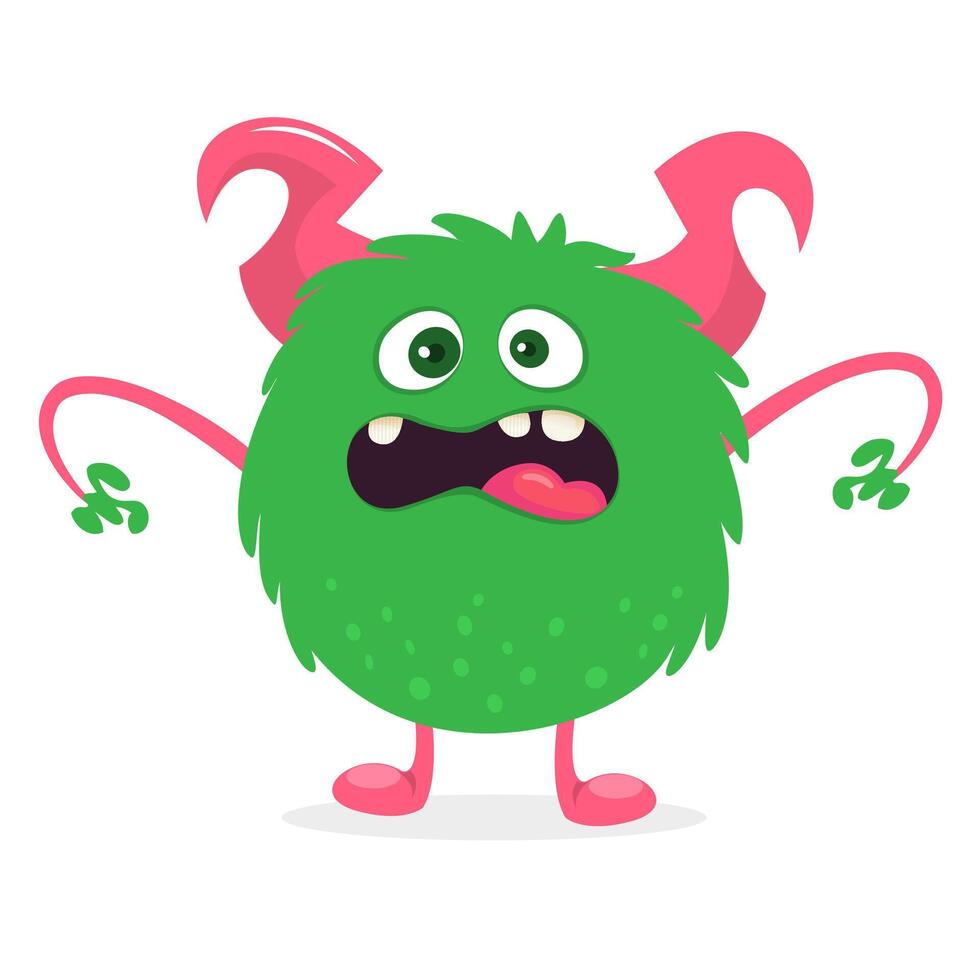 Funny cartoon monster character. Illustration of cute and happy alien creature for Halloween party decoration or package design. vector