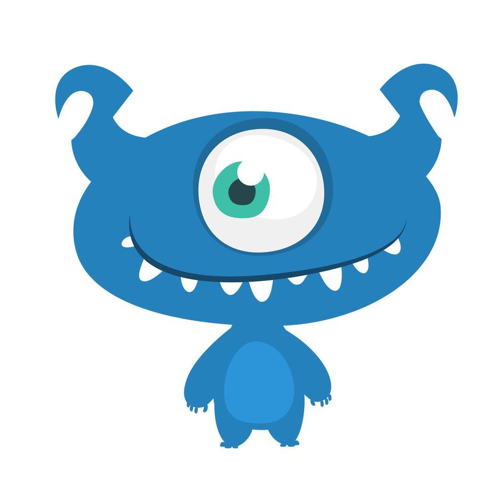 Funny cartoon monster character. Illustration of cute and happy alien creature for Halloween party decoration or package design vector