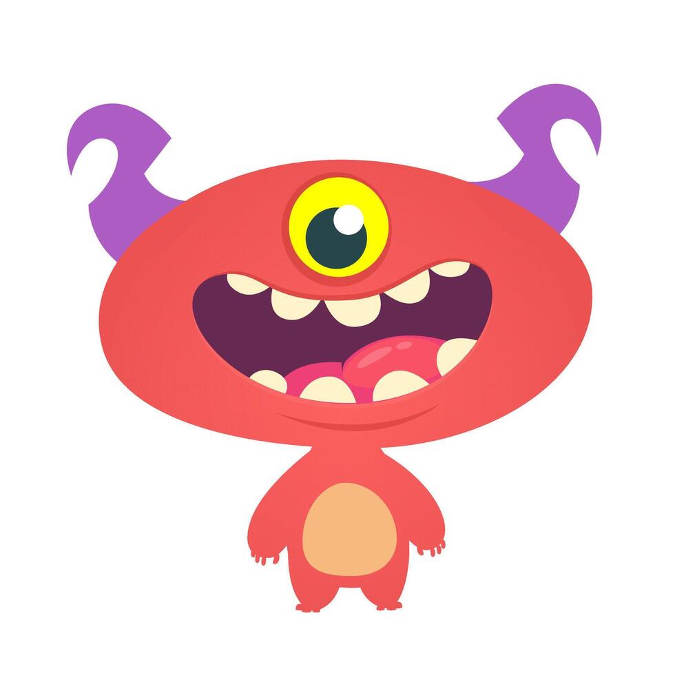 Funny cartoon monster character. Illustration of cute and happy alien creature for Halloween party decoration or package design vector