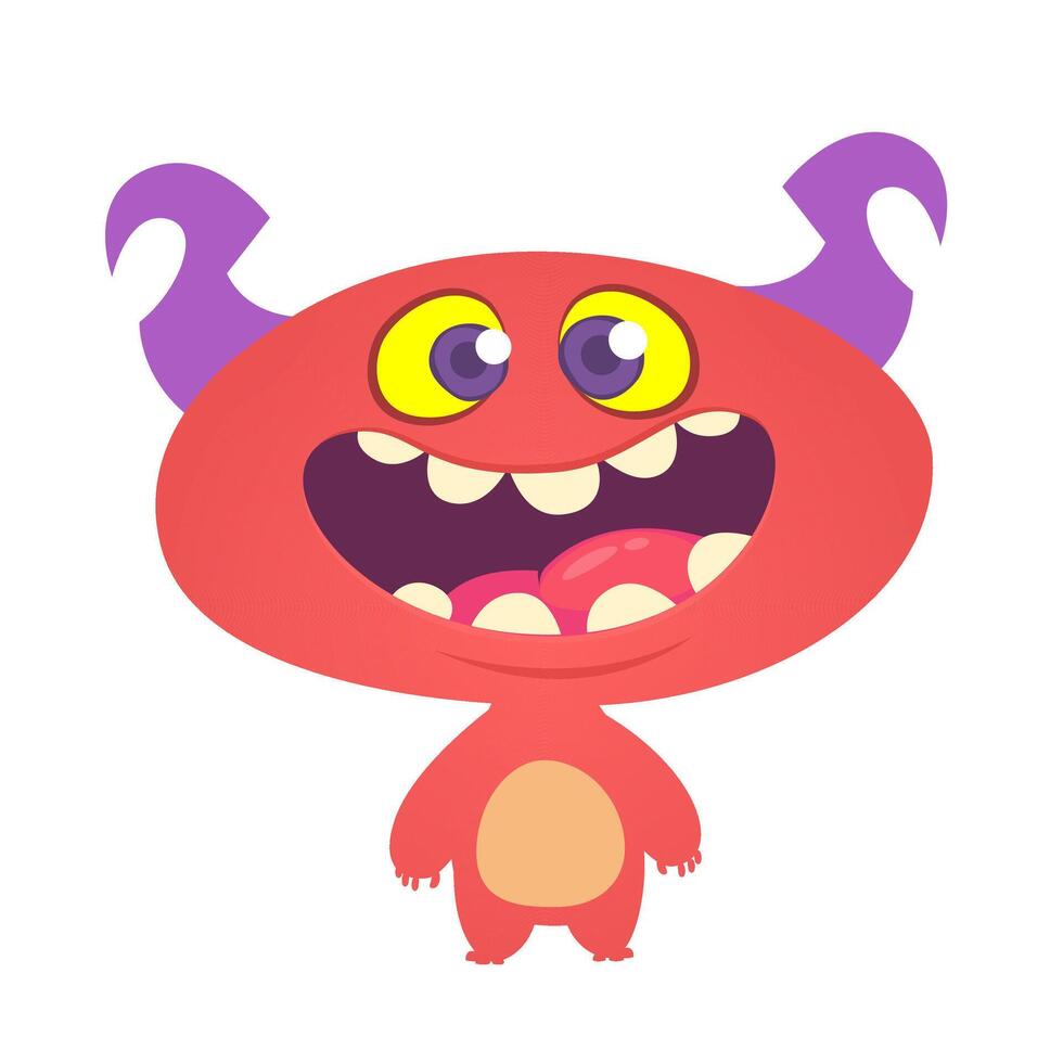 Funny cartoon monster character. Illustration of cute and happy alien creature for Halloween party decoration or package design vector
