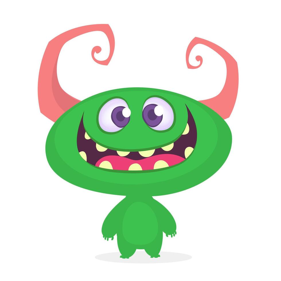 Funny cartoon monster character. Illustration of cute and happy alien creature for Halloween party decoration or package design vector