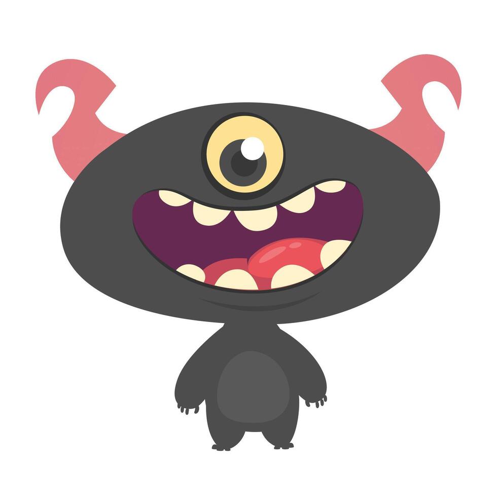 Funny cartoon monster character. Illustration of cute and happy alien creature for Halloween party decoration or package design vector