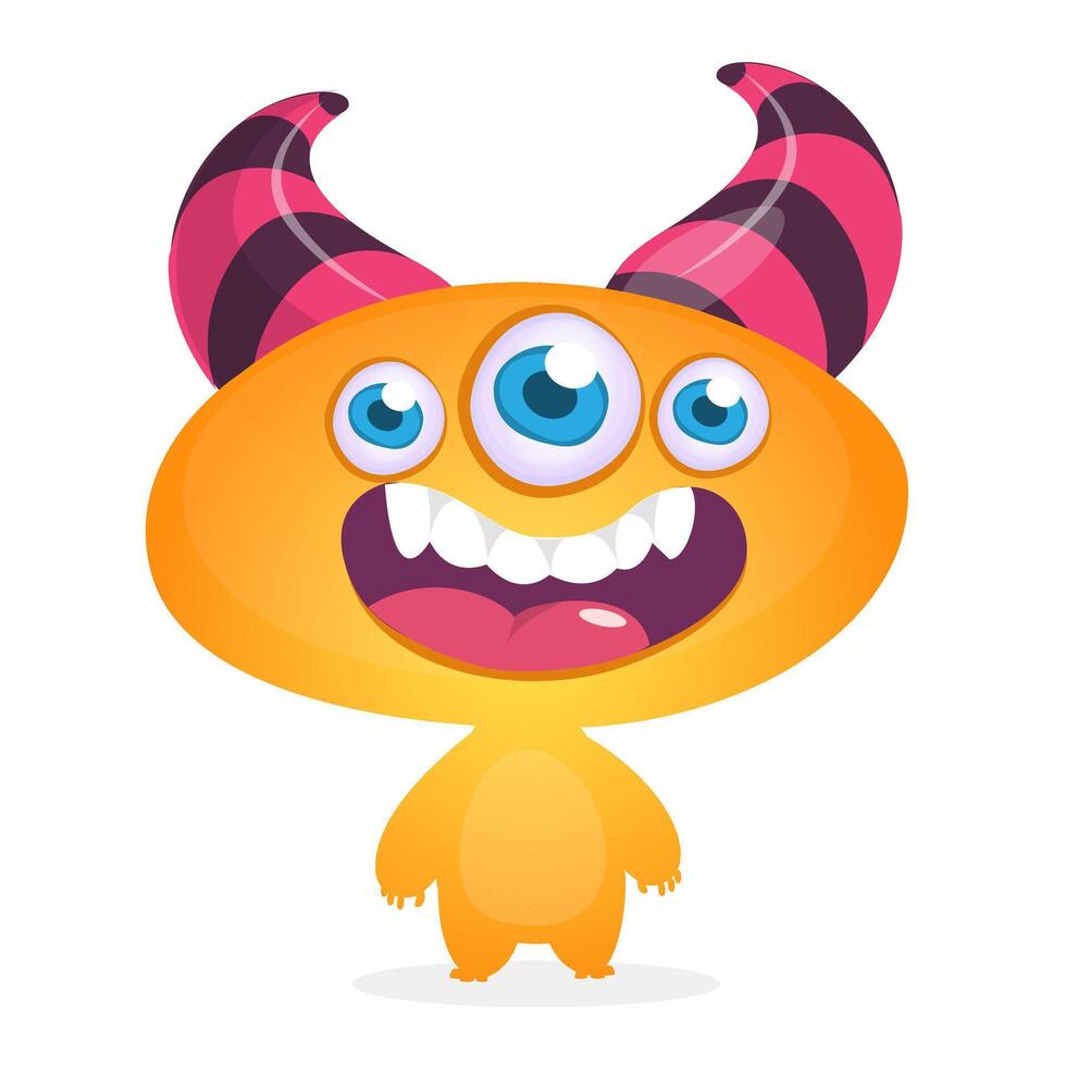 Funny cartoon monster character. Illustration of cute and happy alien creature for Halloween party decoration or package design vector