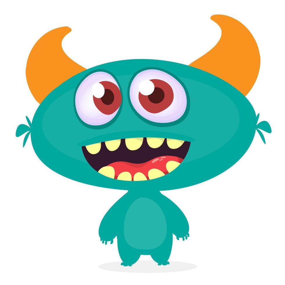 Funny cartoon monster character. Illustration of cute and happy alien creature for Halloween party decoration or package design vector