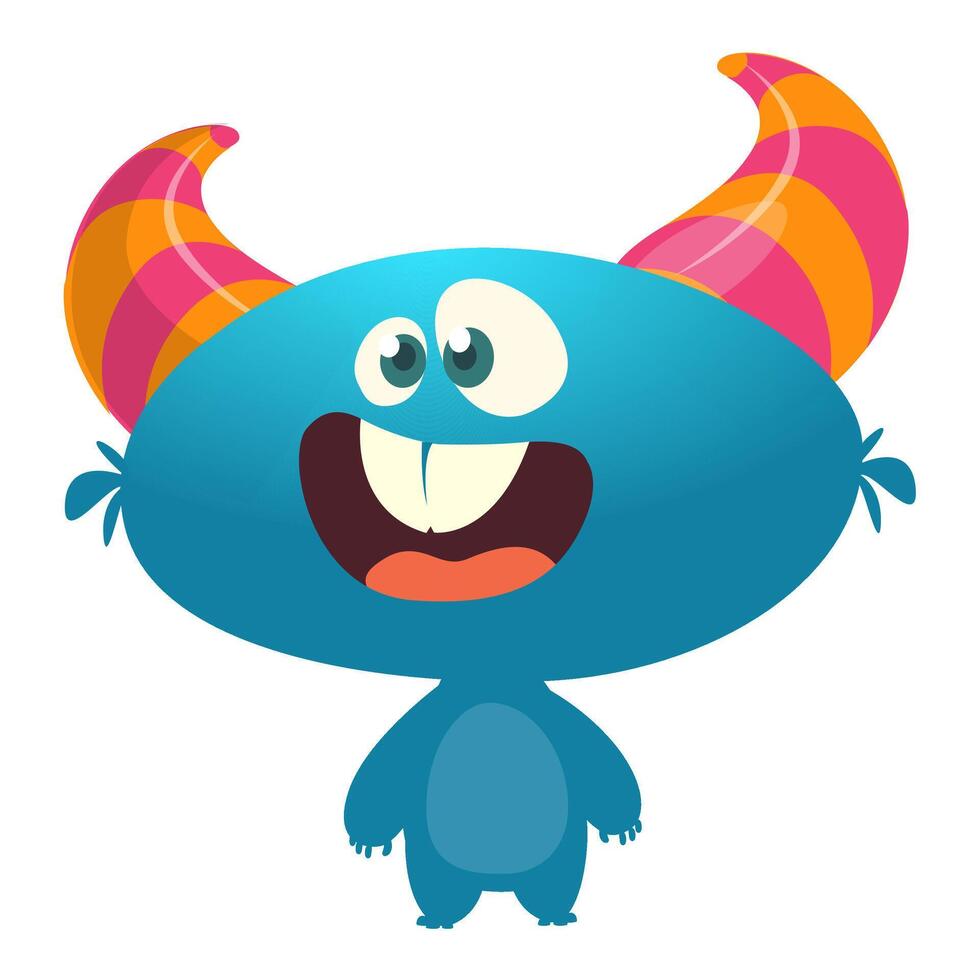 Funny cartoon monster character. Illustration of cute and happy alien creature for Halloween party decoration or package design vector