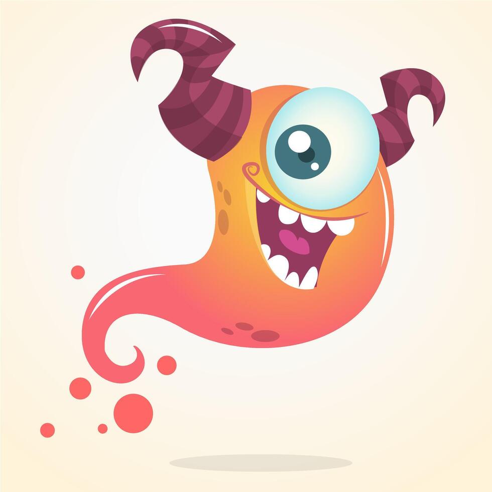 Cute cartoon pink ghost with two horns and one eye. Halloween character vector