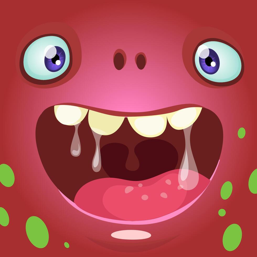 Cartoon monster face. Halloween red monster avatar with wide smile vector