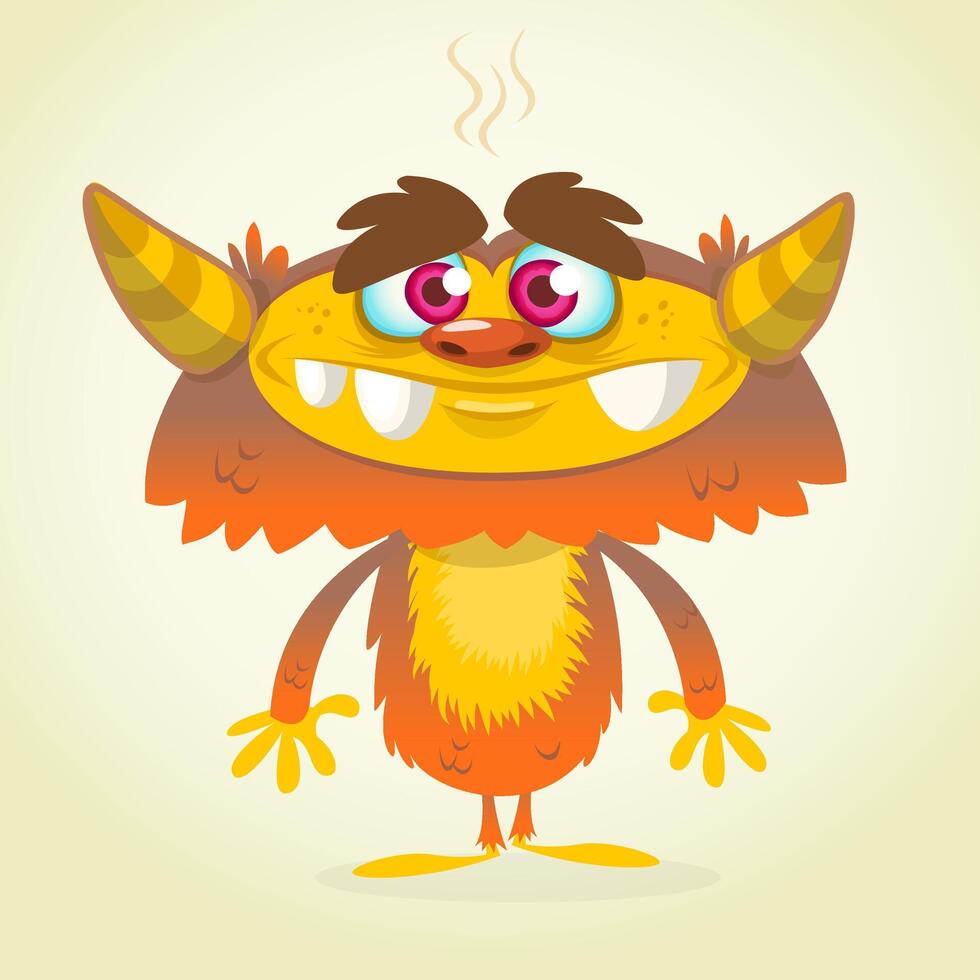 Funny cartoon monster character. Illustration of cute and happy alien creature for Halloween party decoration or package design vector