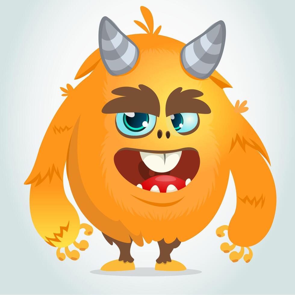 cartoon of an orange fat and fluffy Halloween monster.Isolated vector