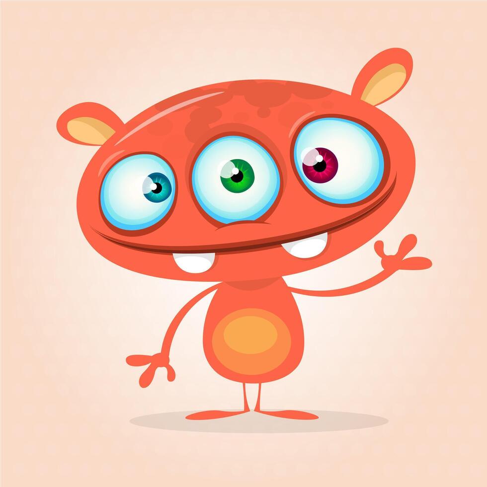 cute caroon monster alien. Halloween monster character with three eyes vector