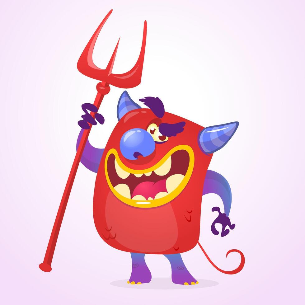 Devil laughing and holding a trident. illustration with simple gradients. vector