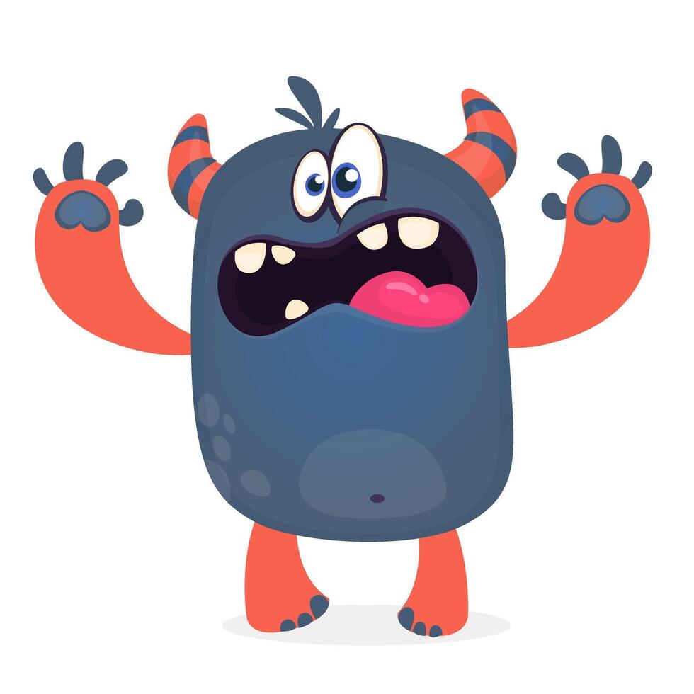 Scary cartoon black monster screaming. Yelling angry monster expression vector