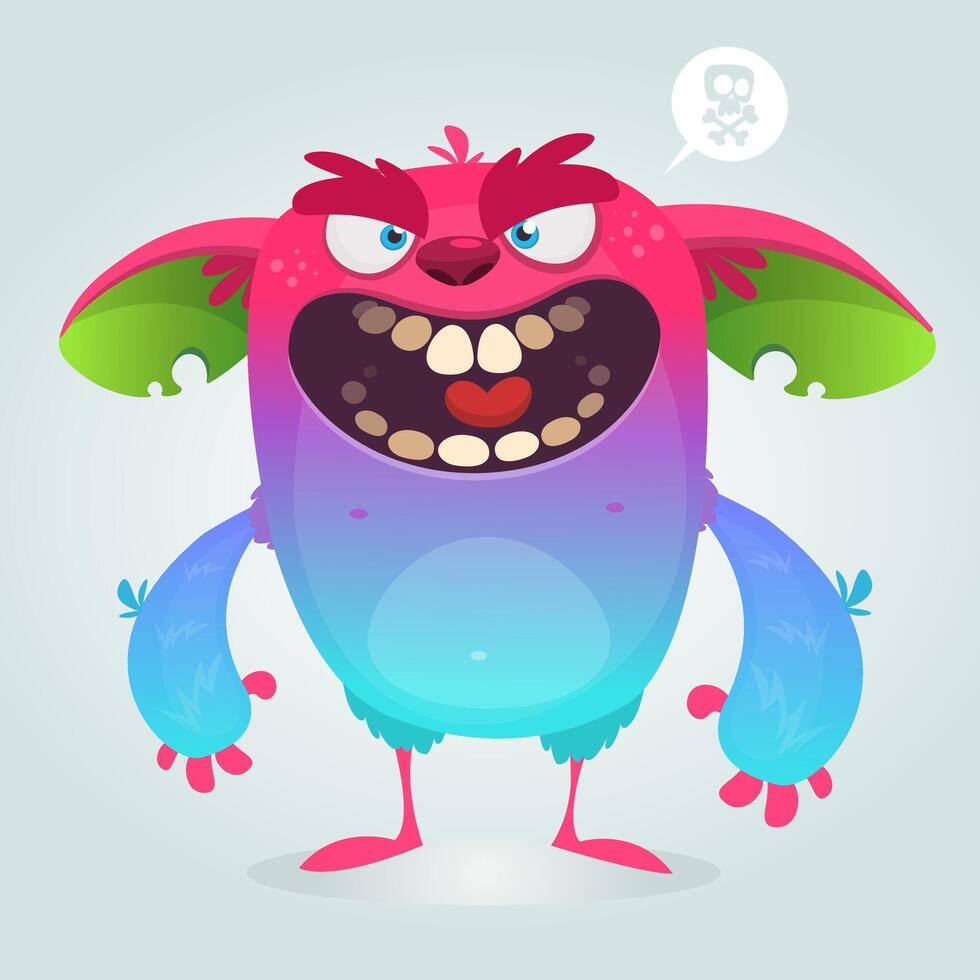 Funny cartoon monster character. Illustration of cute and happy alien creature for Halloween party decoration or package design vector