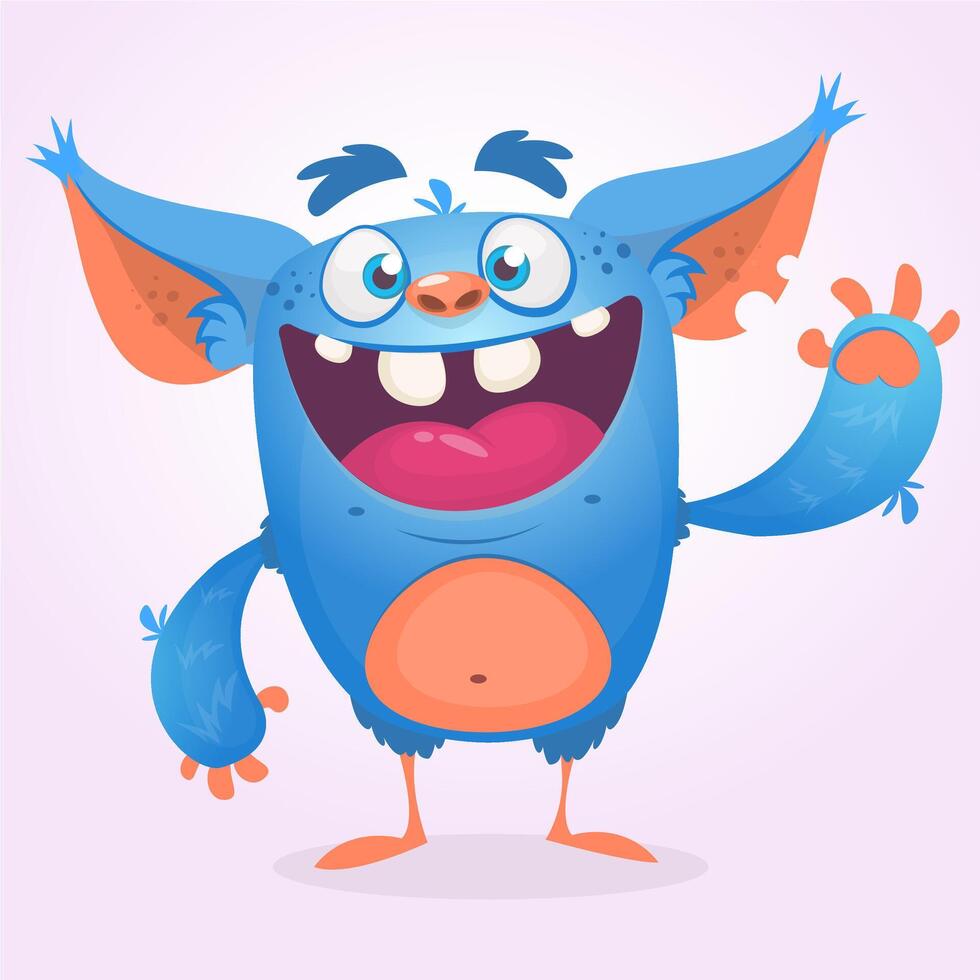 Funny cartoon monster character. Illustration of cute and happy alien creature for Halloween party decoration or package design vector